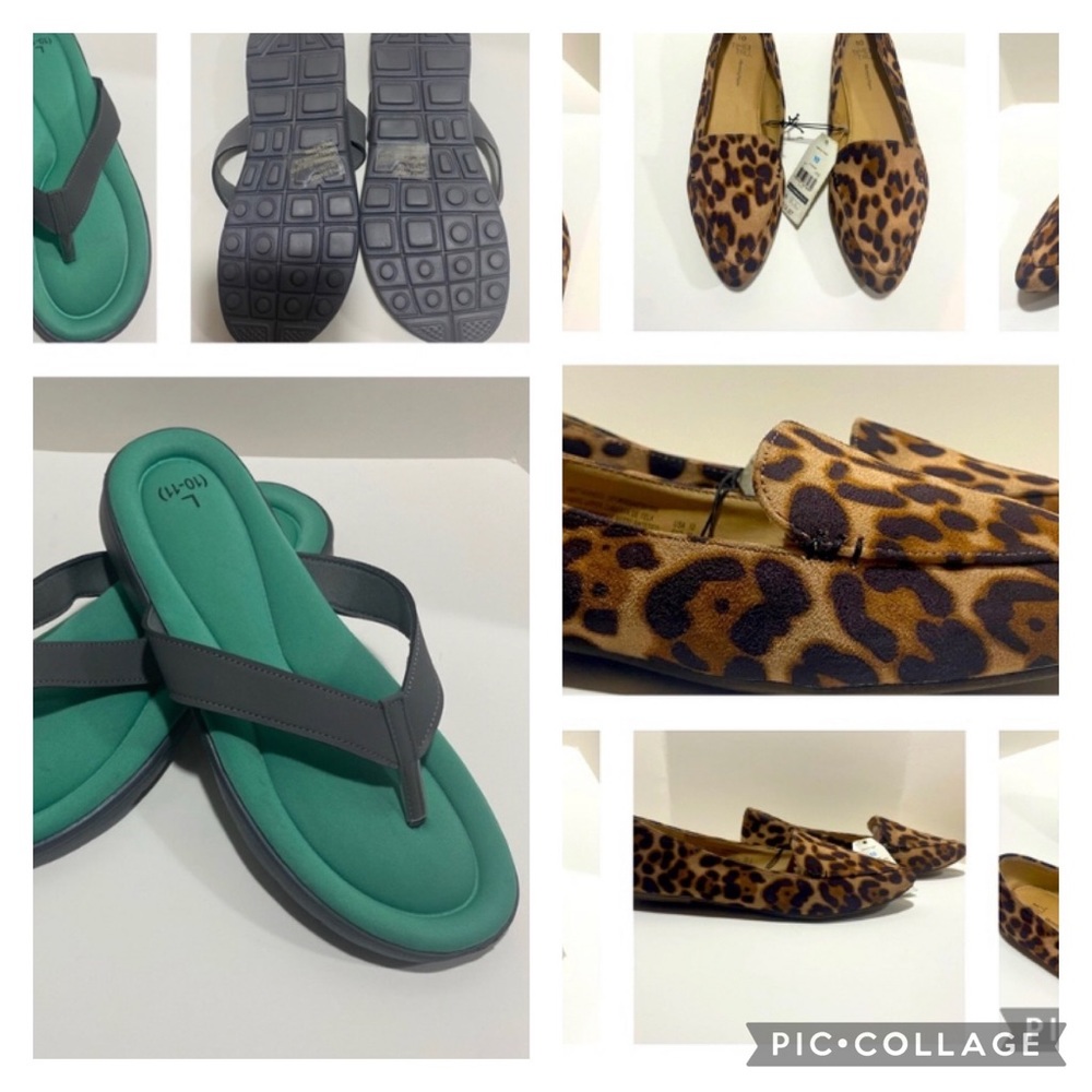 Women size 10 flats leopard comfy new with tags. Plus free sandals size (L)
